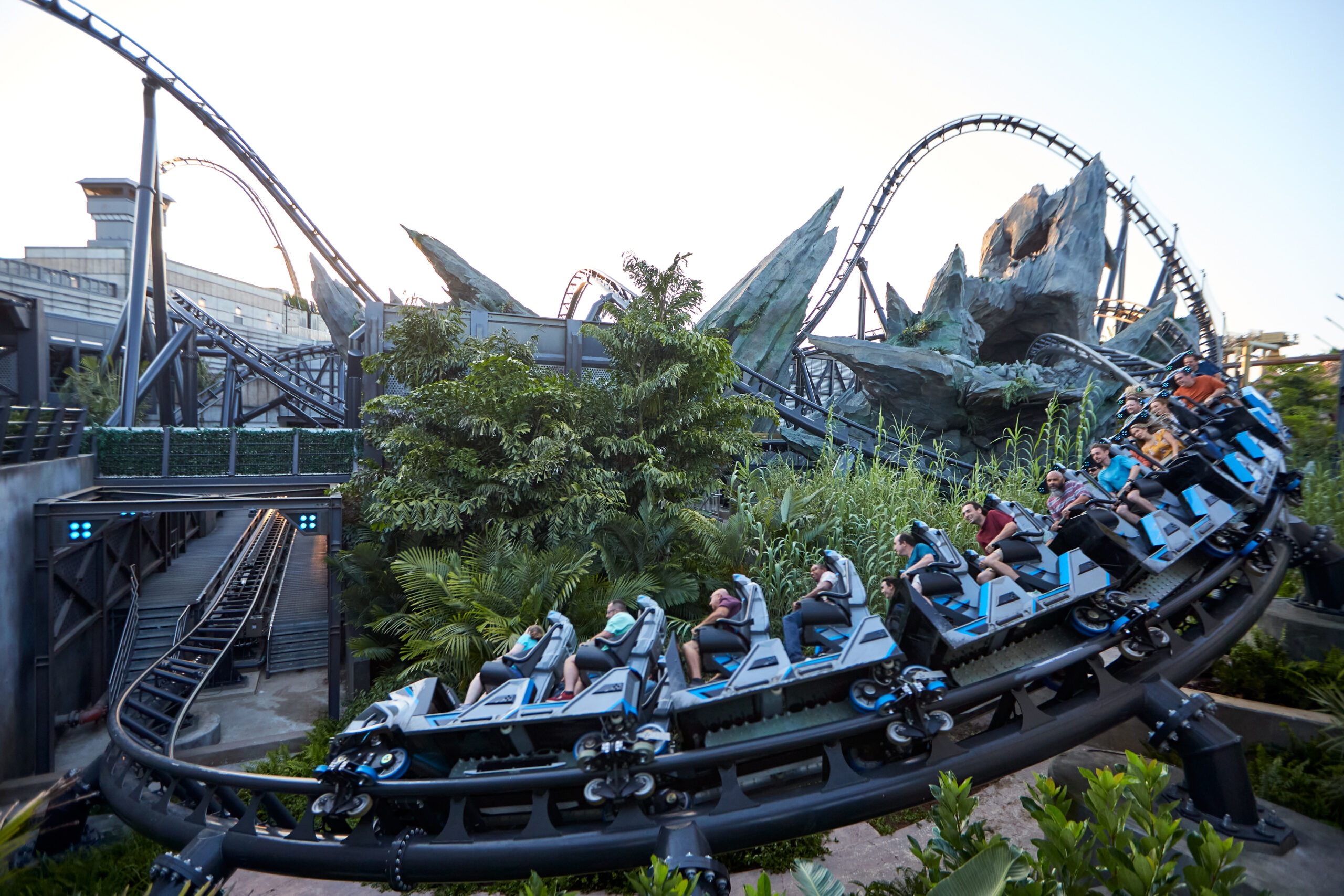 people riding jurassic world velocicoaster at universal studios orlando