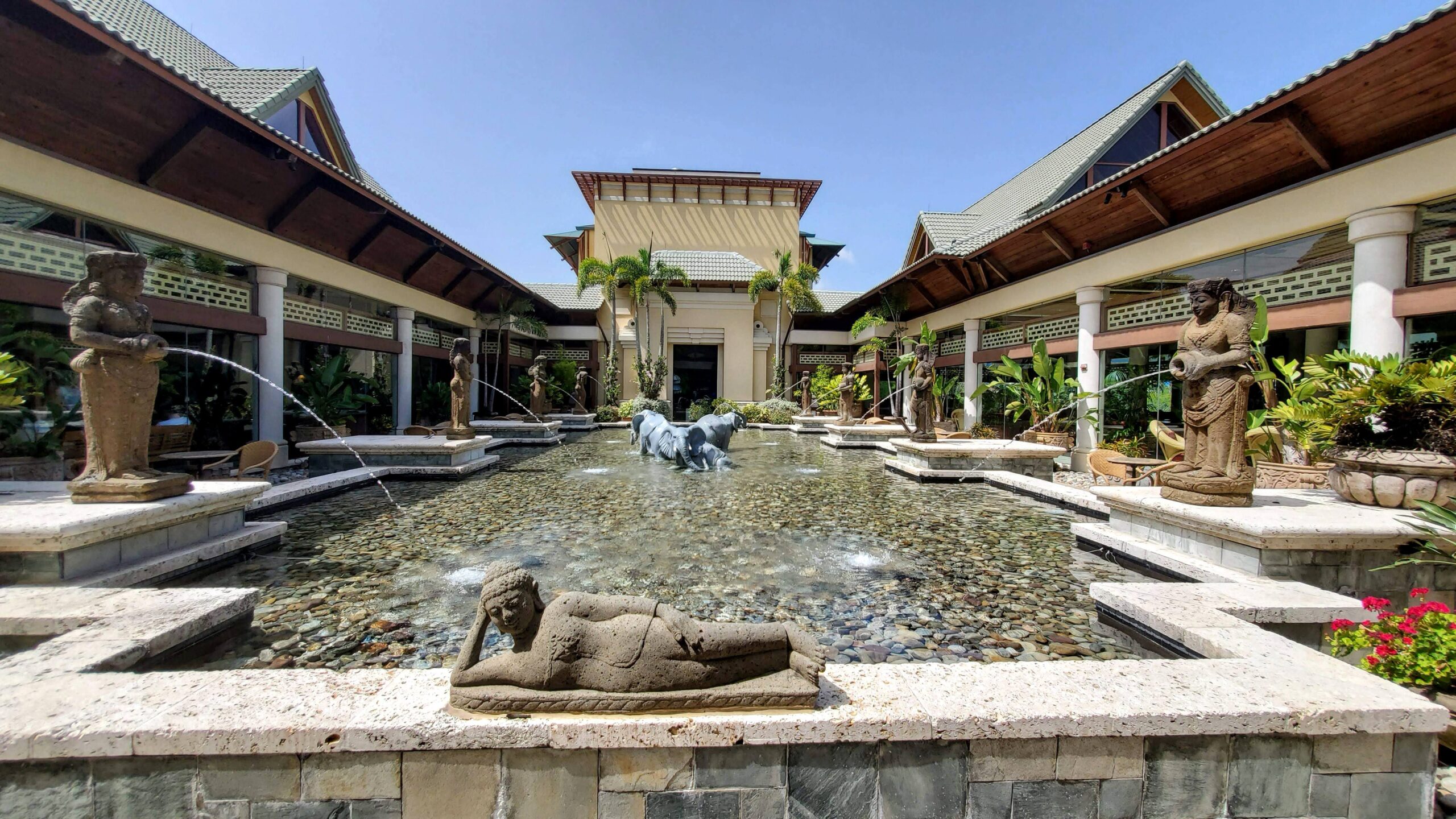 a long decorative pond at loews royal pacific resort at universal orlando resort
