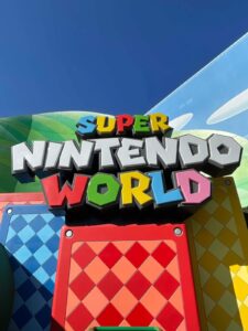 The sign for Super Nintendo World area at Universal Studios Hollywood